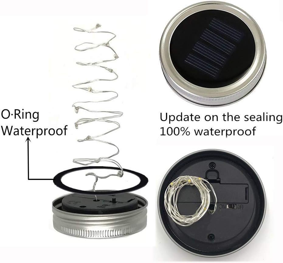 Solar Mason Jar Lid Lights, 8 Pack 20 LED Waterproof Fairy Star Firefly String Lights with (8 Hangers Included,Jars Not Included), for Mason Jar Table Garden Wedding Party Decor (4 Colors)