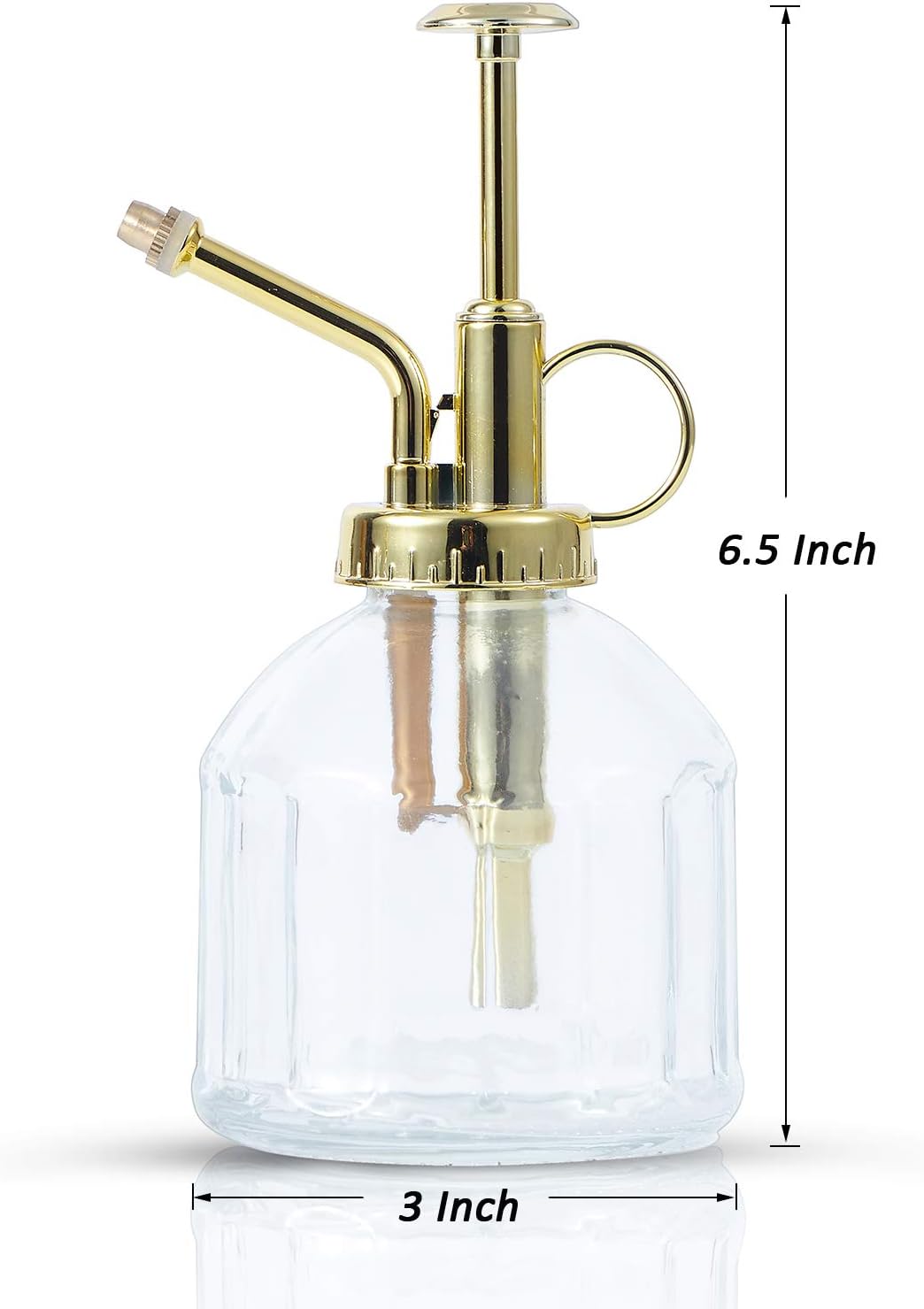 Glass Plant Mister Spray Bottle, Succulent Watering Bottle with Golden Top Pump, Vintage Plant Spritzer, Decorative Water Sprayer Small Watering Can for Indoor Outdoor Houseplant - Clear