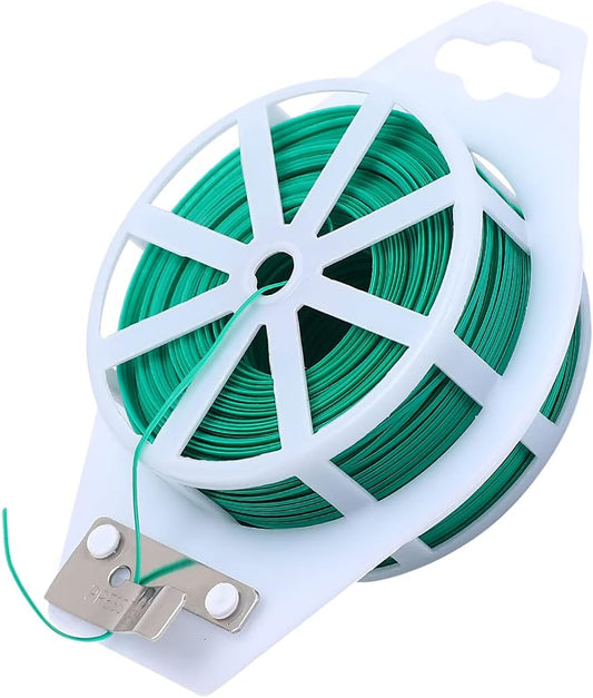 GSM Brands Twist Ties: 328 Feet Plastic Coated Wire to Tie Garden Plant or Office Cable with Convenient, Built-in Cutter (Green)