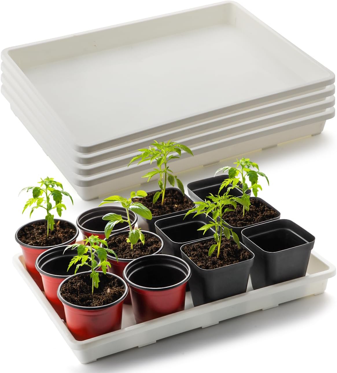 5 Pack Nursery Pot Tray, Carrying and Holding Plant Tray for Pot 24 Cell Carrying Holder Drainage Watering Plant Tray (White)