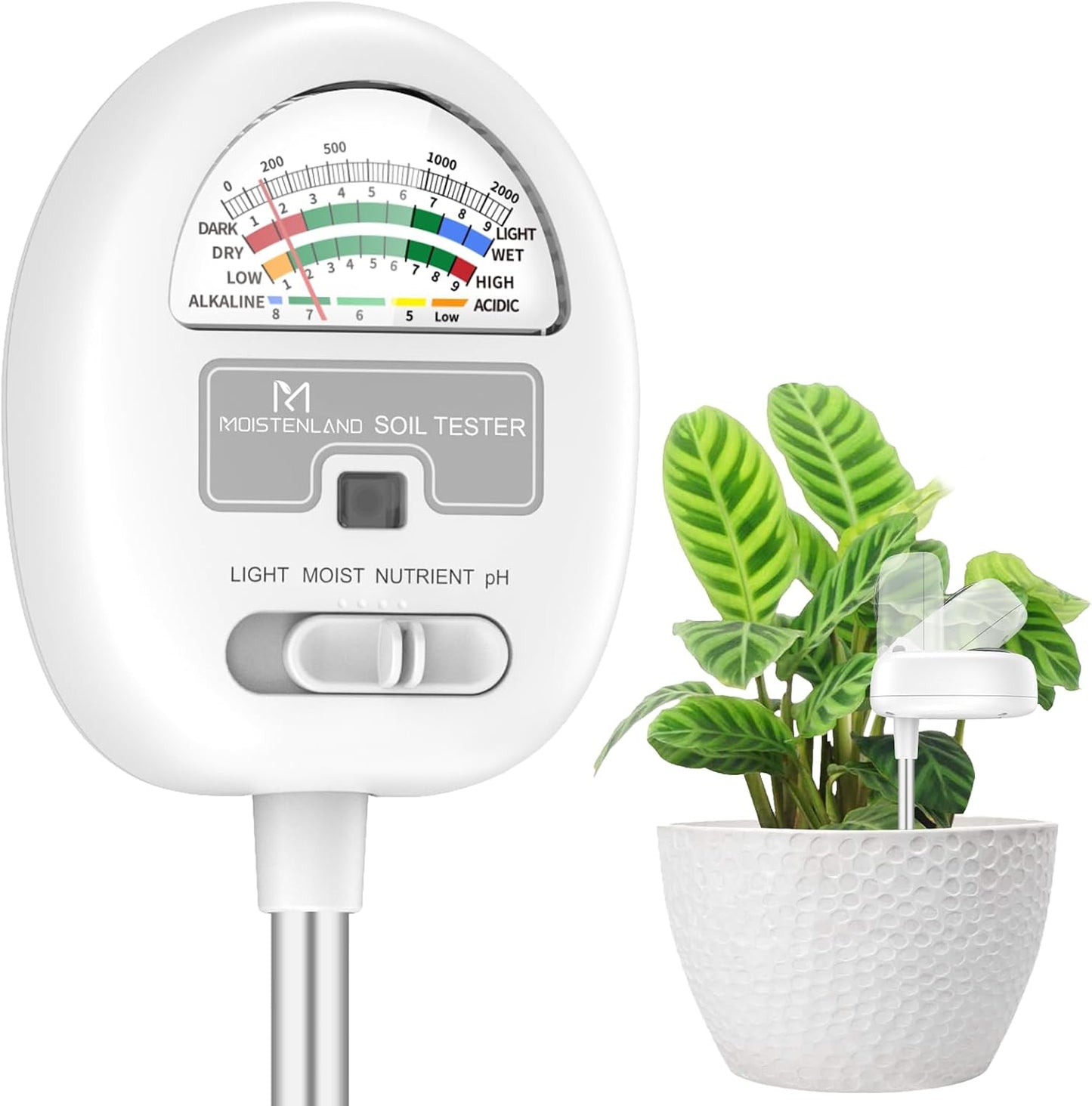 [Upgraded] Soil Moisture Meter, 4-in-1 Soil pH Tester, Moisture/Light/Nutrients/pH Meter for Gardening, Lawn, Farming, Indoor & Outdoor Plants Use, No Batteries Required, Gifts for Plants Lover