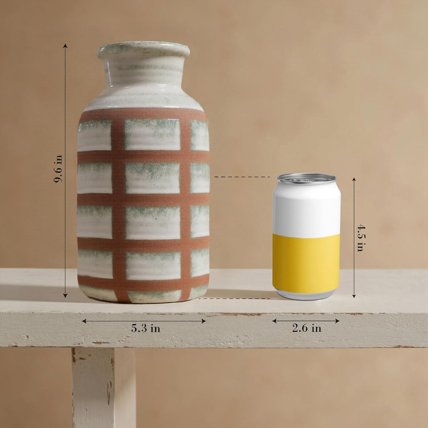 Rustic Farmhouse Ceramic Vase, Pastoral Clay Decor, Boho Vintage Terracotta Vases for Bouquet and Fake Plants, Suitable for Home Decor, Shelf, Dining Table, Living Room, Mantle, Bathroom, 9.6 Inch