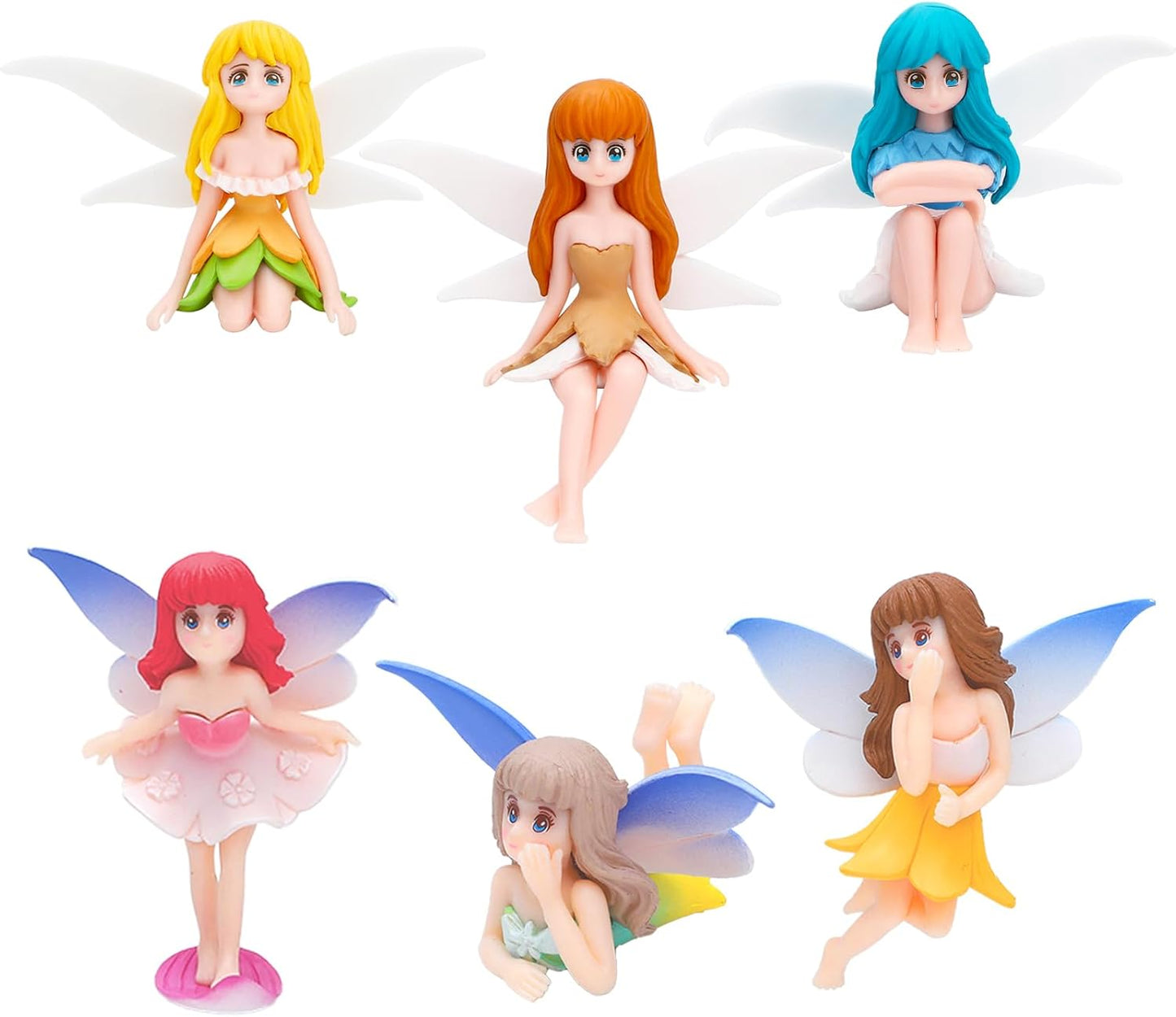 ONEST 6 Pieces Miniature Fairy Garden Accessories Small Fairy Figurines Hand Painted Fairies Figures Girl Fly Wing Figurines for Car Decor Fairies Garden Flower Pot Birthday Cake Topper