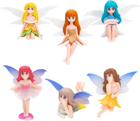 ONEST 6 Pieces Miniature Fairy Garden Accessories Small Fairy Figurines Hand Painted Fairies Figures Girl Fly Wing Figurines for Car Decor Fairies Garden Flower Pot Birthday Cake Topper