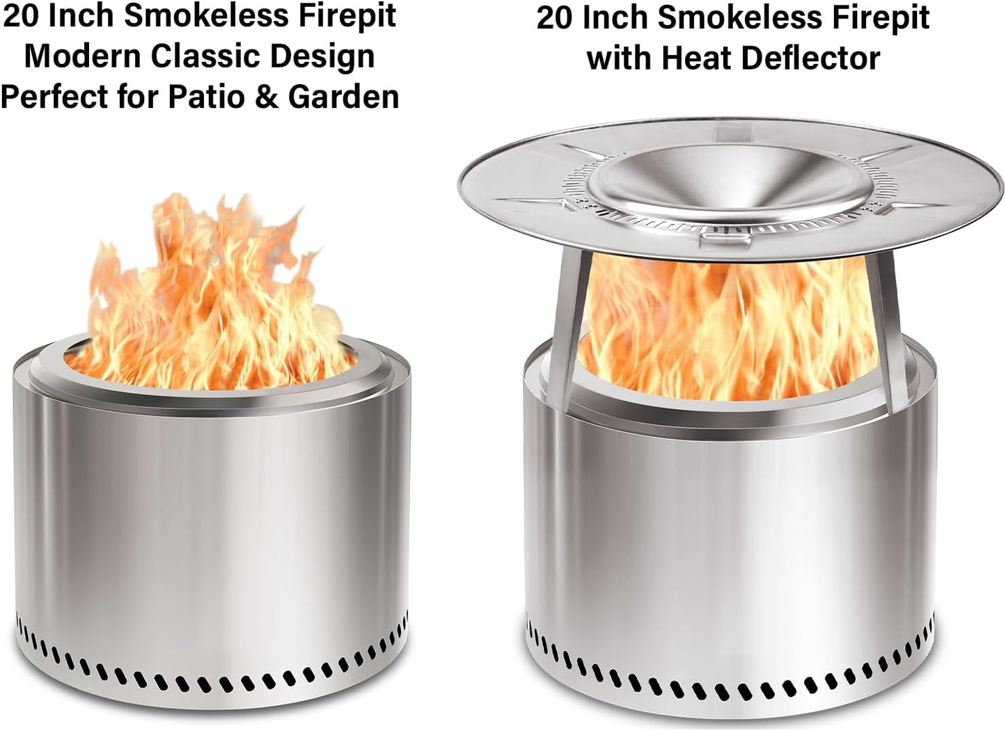 HGD 20 Inch Smokeless Patio Fire Pit, Outdoor Wood Burning Stove, Stainless Steel Firepit for Backyard, Patio, Garden, Picnic