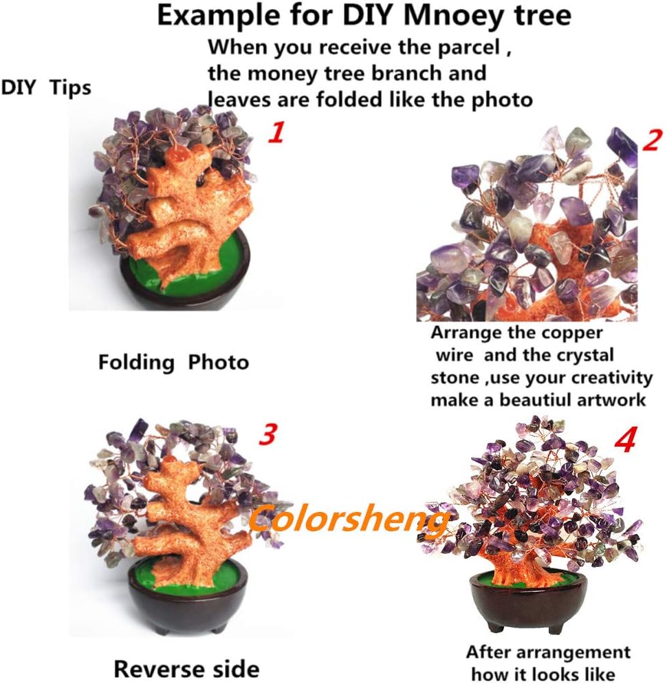 7 Inch Quartz Crystal Money Tree Bonsai Feng Shui Gem Decoration for Wealth and Luck (Red)