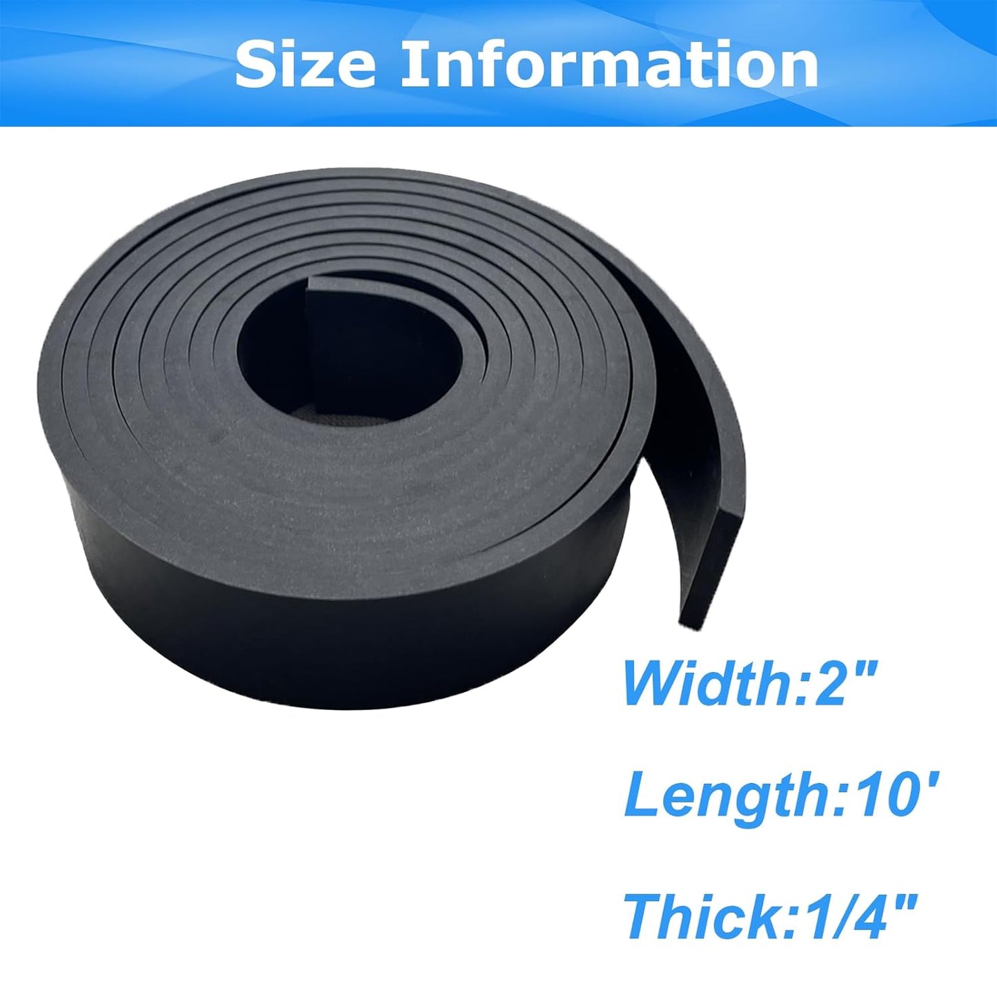 Solid Rubber Sheets,Rolls & Strips 1/4 (.25)" Thick X 2" Wide X 10'Long, Solid Rubber Strips for DIY Gaskets Crafts Pads Sealing Abrasion Supports Flooring Protection Warehouse