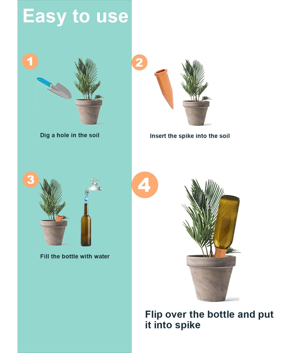 vensovo 10pcs Terracotta Watering Spikes - Green Automatic Self Watering Stakes, Plant Watering Devices for Wine Bottles Recycled Bottles, Clay Plant Garden Waterers for Vacations