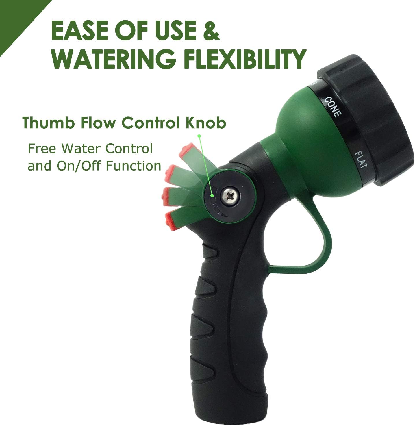 Garden Hose Nozzle Thumb Control Heavy Duty Metal Water Nozzle with Adjustable Watering Patterns High Pressure Hose Nozzle Sprayer, Pefect for Car Washing and Pets Showering