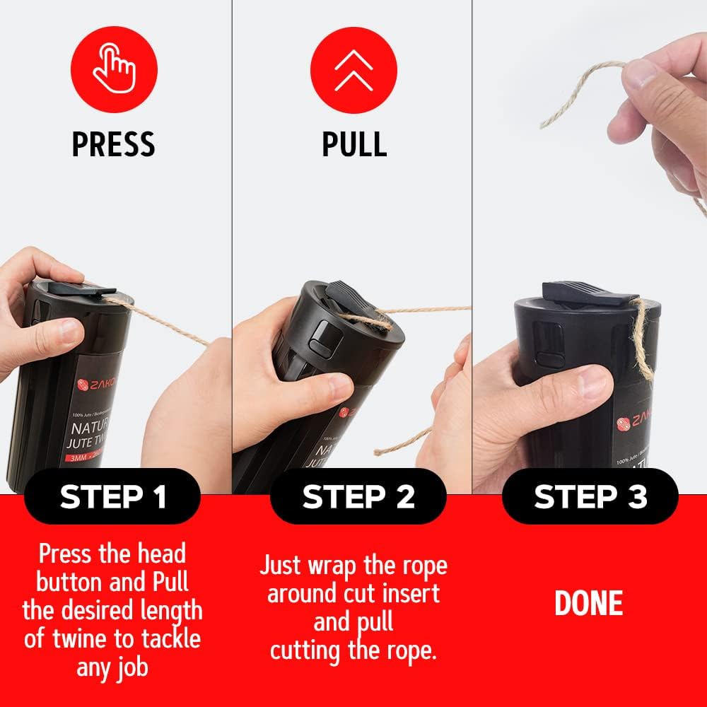 Cut-Ready Rope Canister with 260 Feet Non-Tangle Natural Jute Twine, 3MM Strong Twine String for Crafts, Gift Wrapping, Packing, Gardening and Wedding Decor(3mm x 260ft)