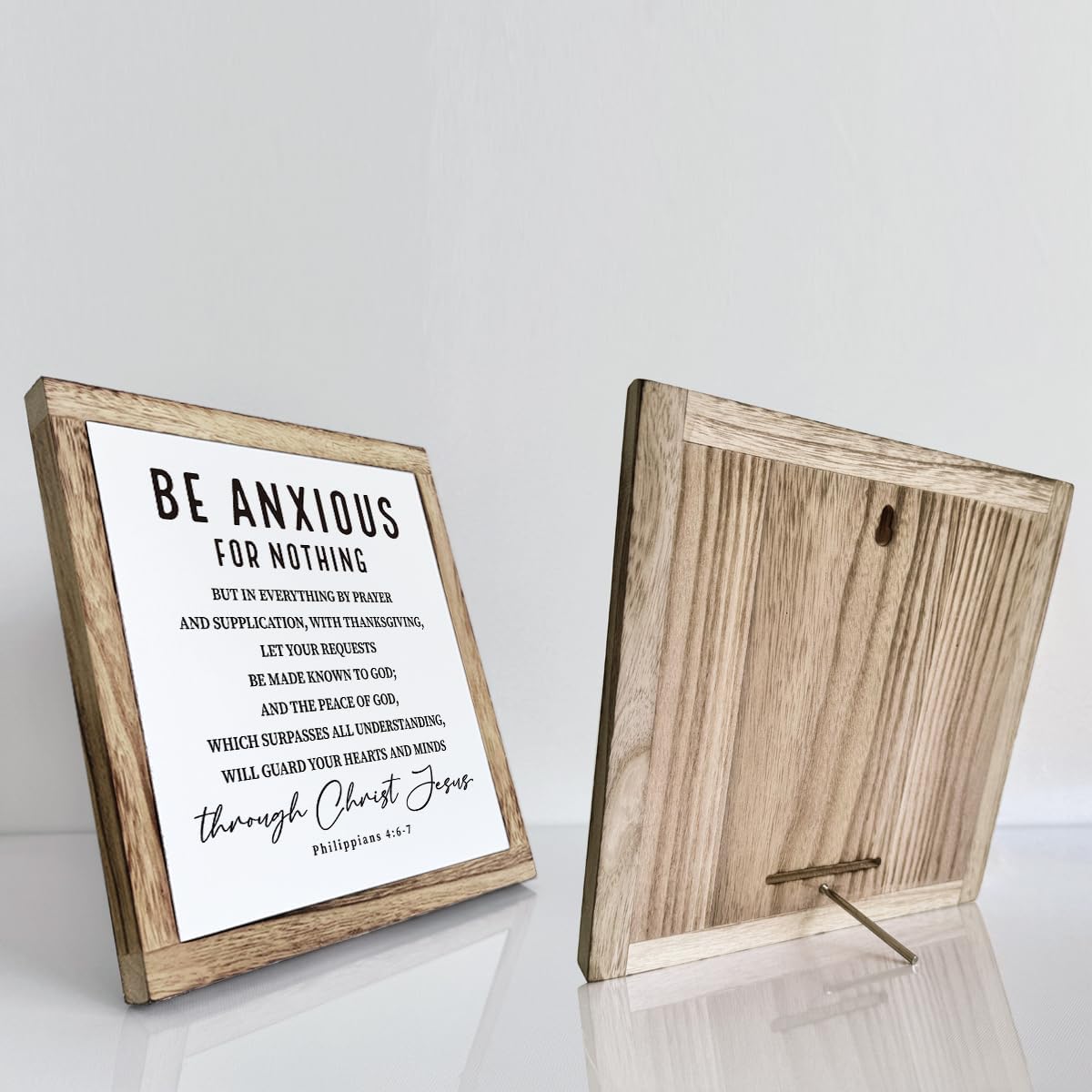 Scripture Sign - Be Anxious for Nothing, Wooden Plaque, Christian & Spiritual Decor, Desk & Calm Corner Art, Inspirational Gift, Philippians 4:6-7