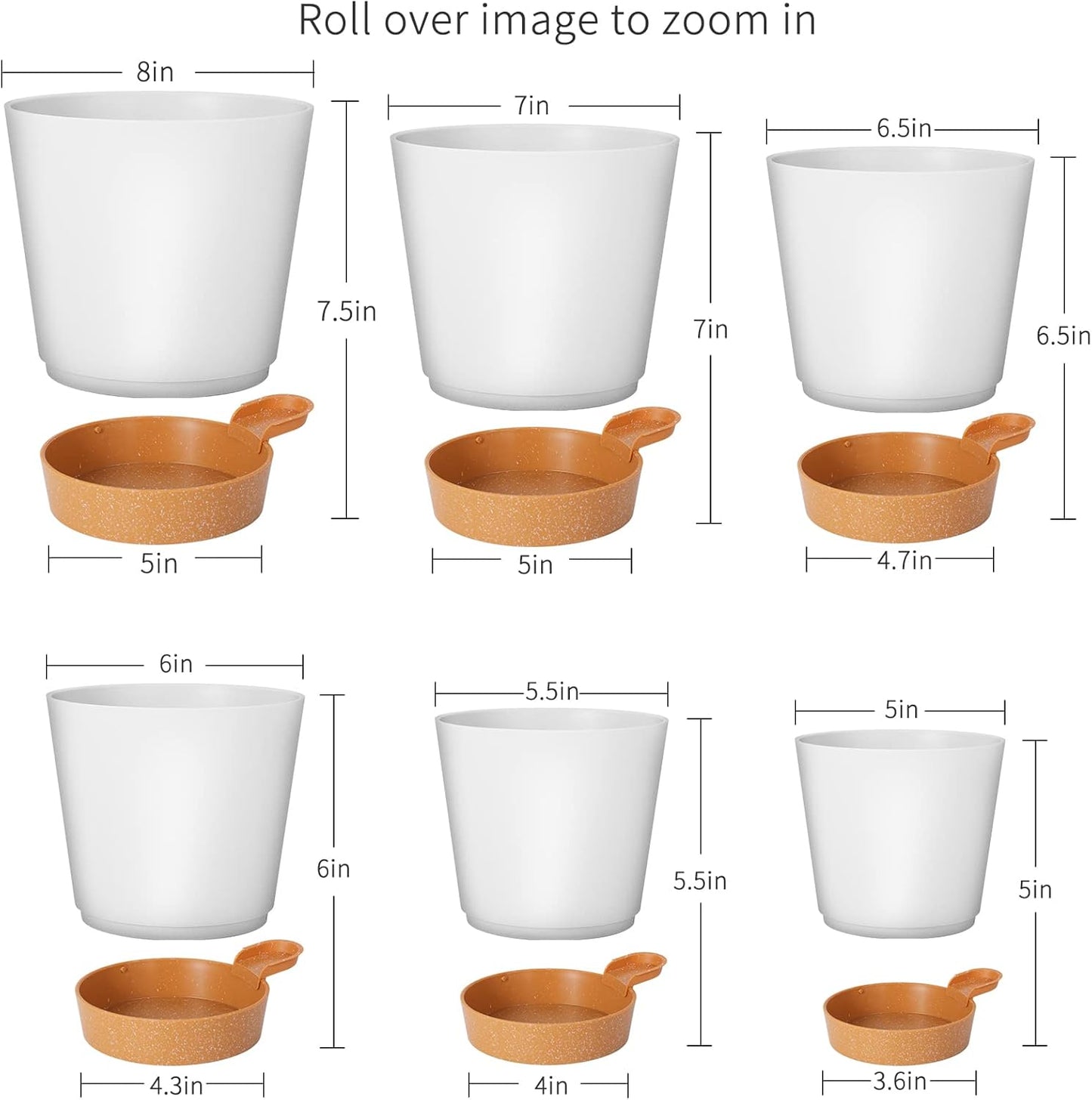 GARDIFE Plant Pots 8/7/6.5/6/5.5/5 Inch Self Watering Planters with Drainage Hole, Plastic Flower Pots, Nursery Planting Pot for All House Plants, African Violet, Flowers, and Cactus,White