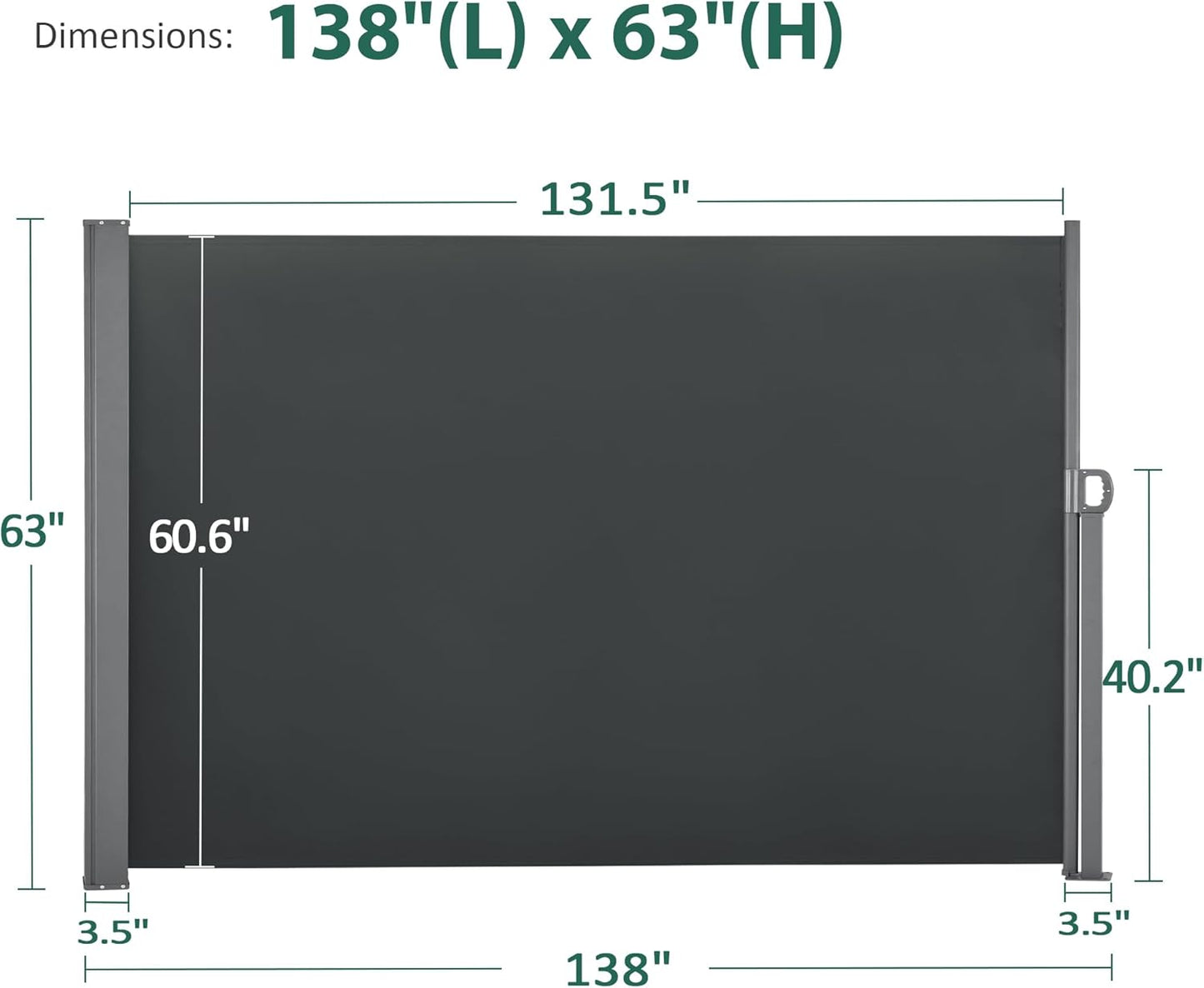 Macrout Retractable Side Awning for Patio & Balcony – Waterproof UV-Resistant Outdoor Privacy Screen, Folding Wind Block for Deck, Porch, Garden (Dark Grey, 138" x 63")