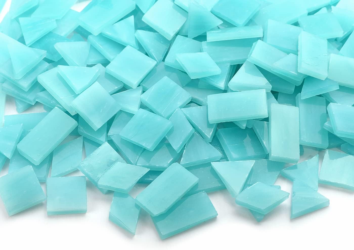 Lanyani 200 Mixed Color Glass Mosaic Tiles - 4 Shapes, Tiffany Stained Glass Pieces for Crafts, Robins Egg Blue