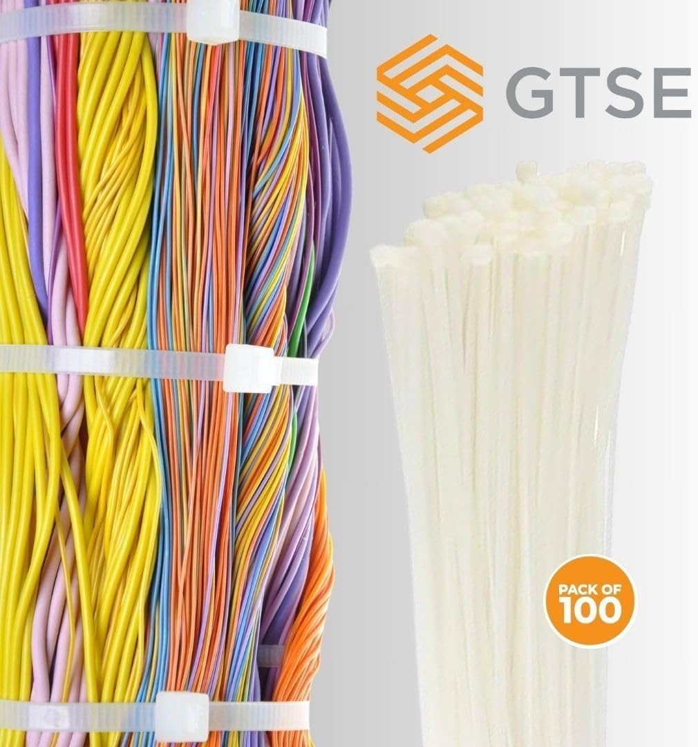 GTSE 4 Inch White/Clear Zip Ties, 100 Pack, 18lb Strength, UV Resistant Small Nylon Cable Ties, Self-Locking 4" Tie Wraps