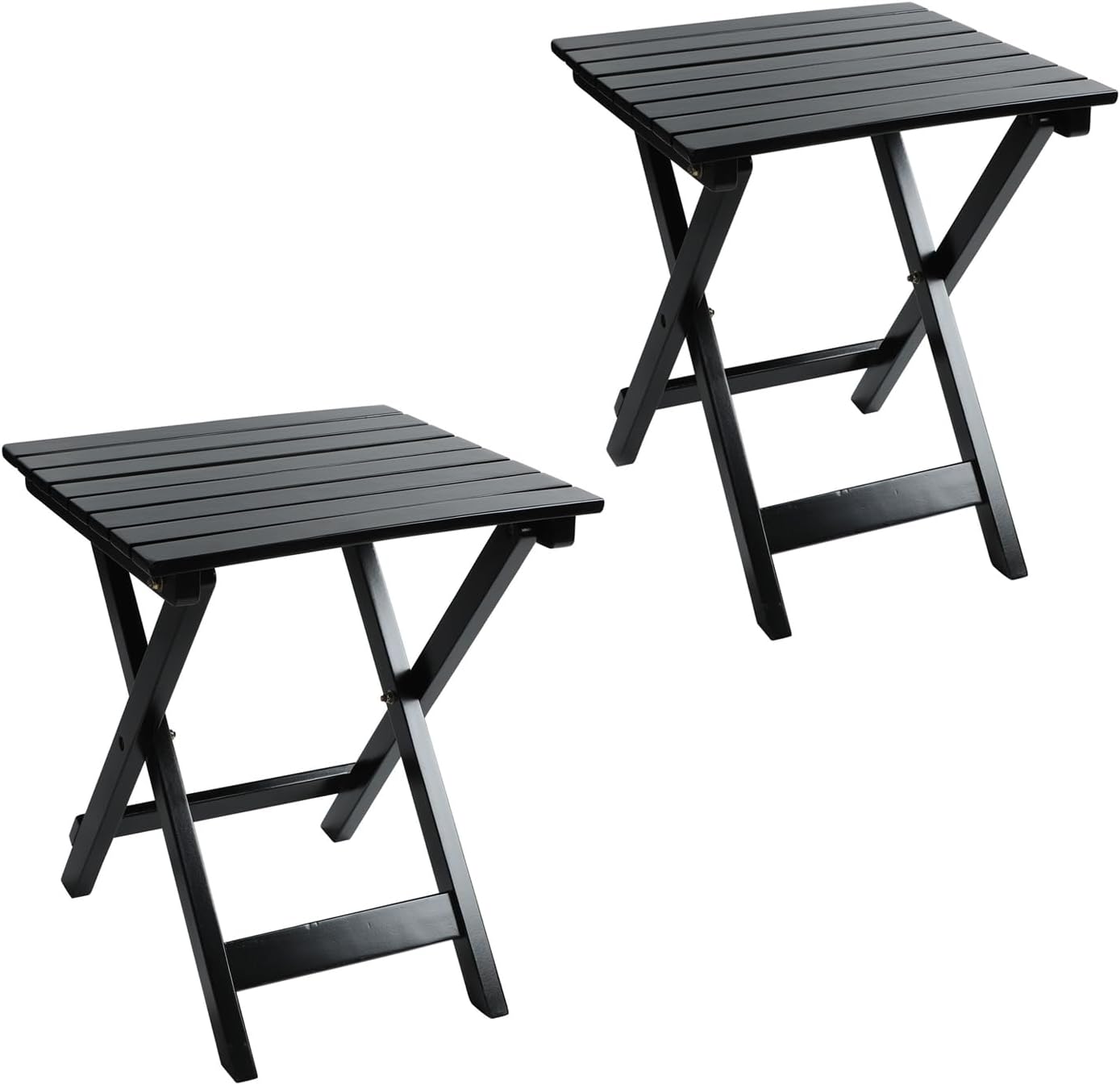 Outdoor Patio Side Table Set of 2 Small Wood End Square Table Folding Coffee Furniture for Living Room, Bedroom, Plant Stand, Camping Portable Black