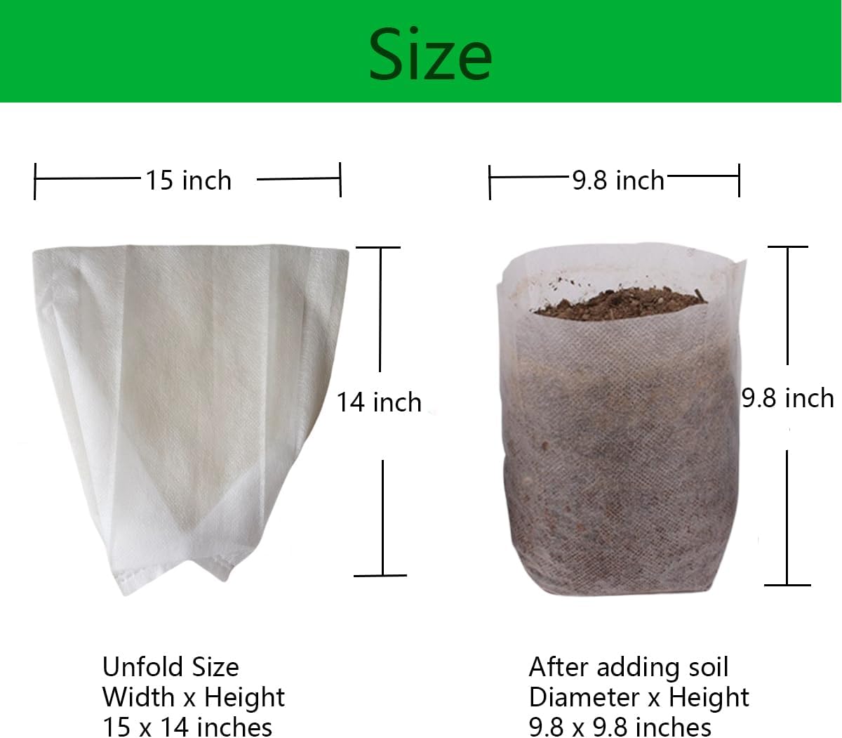 gardtree Plant Nursery Bags 15 * 14 inches 50PCS, Non-Woven Plant Grow Bags Fabric Seedling Starter Bags for Vegetable Flower Fruit Saplings Tree, Home Garden Supply