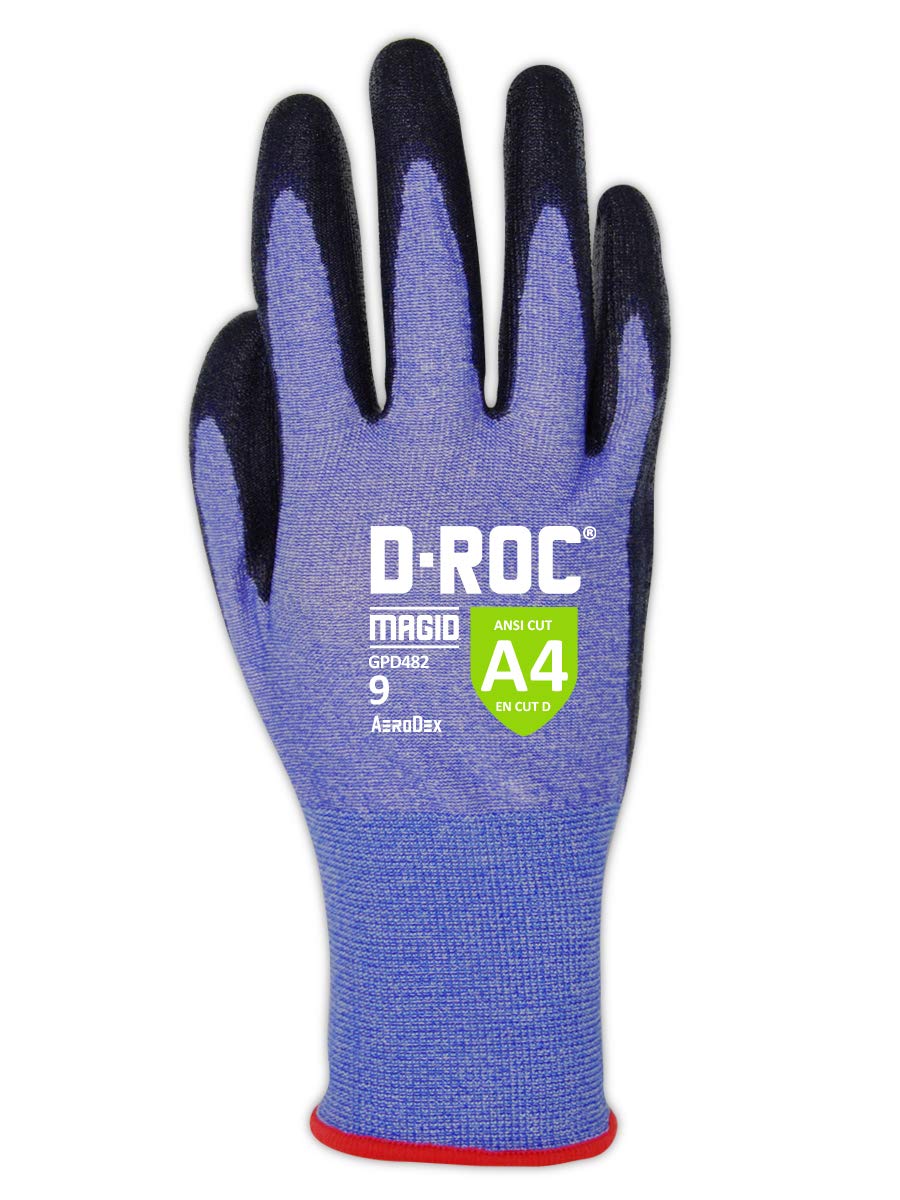 MAGID D-ROC ANSI A4 AeroDex Polyurethane Palm Coated Work Gloves, 12 Pairs, Size 7/Small, GPD482