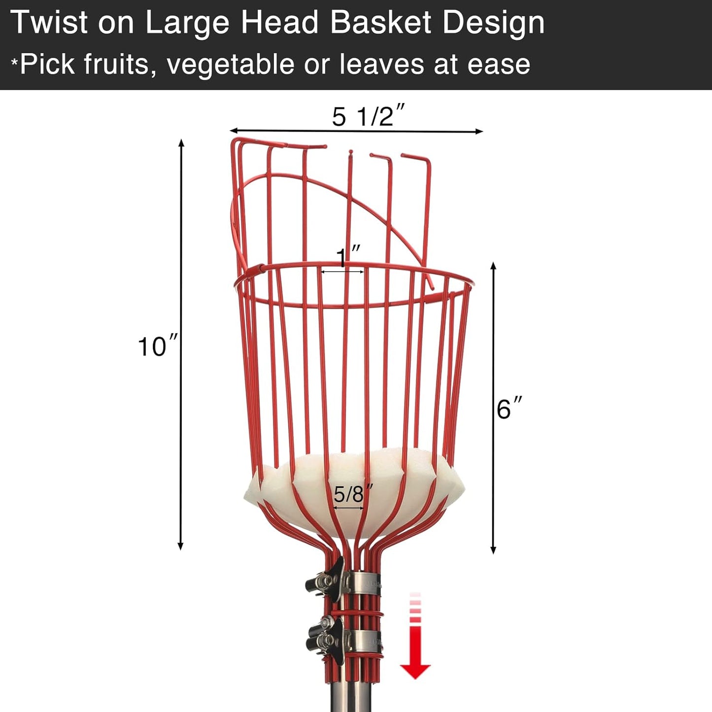 DnSail Fruit Picker Pole Tool with Basket Telescoping - Adjustable Mango Picker 35-68 inch Long Handle - Apple Orange Avocado Acorn Lemon Pear Pomelo Chery Picker for Tree