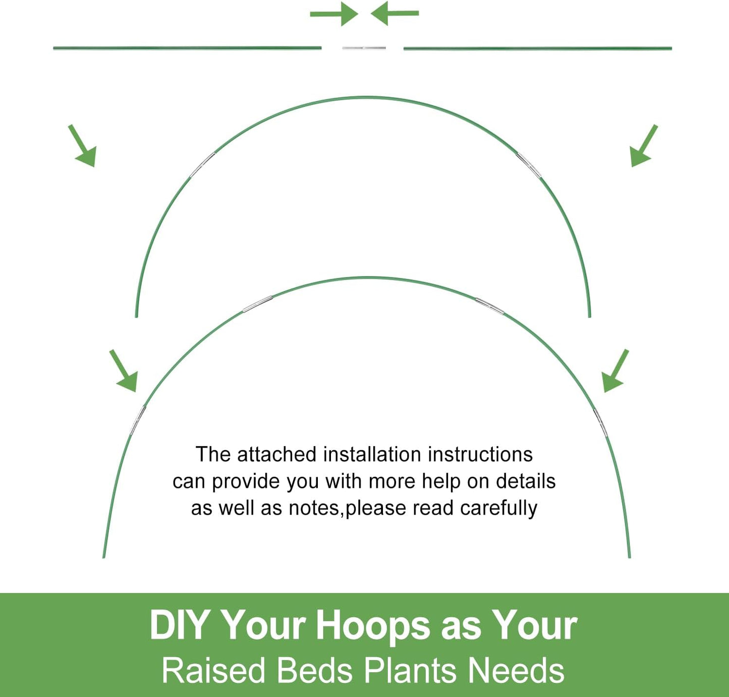 Garden Hoops 6 Set 7ft Grow Tunnel, 30pcs Greenhouse Support Hoops Rust-Free Frame for Garden Netting Raised Beds Row Cover Fabric, DIY Fiberglass for 3 & 4 Ft Wide, 18pcs Clips-5mm