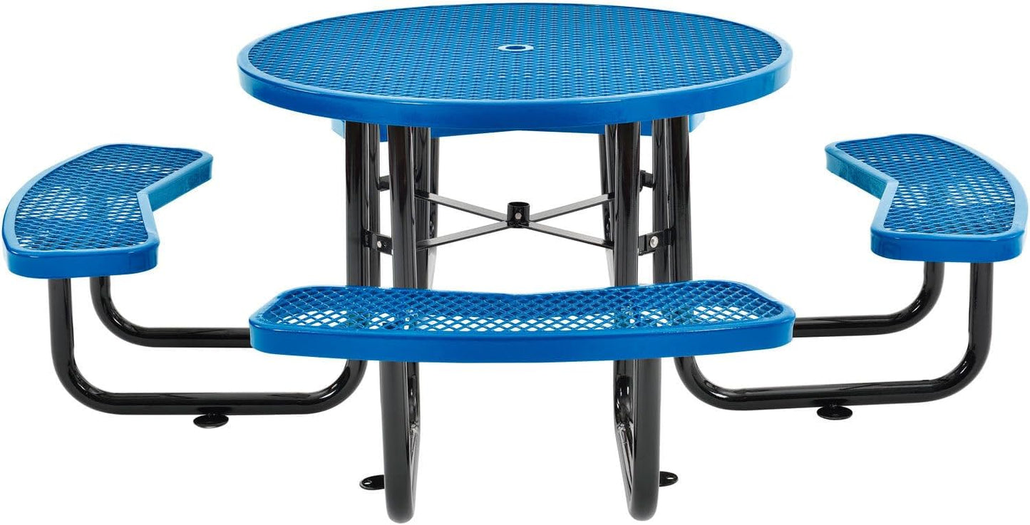 GLOBAL INDUSTRIAL 46 inch Expanded Metal Round Picnic Table, Blue