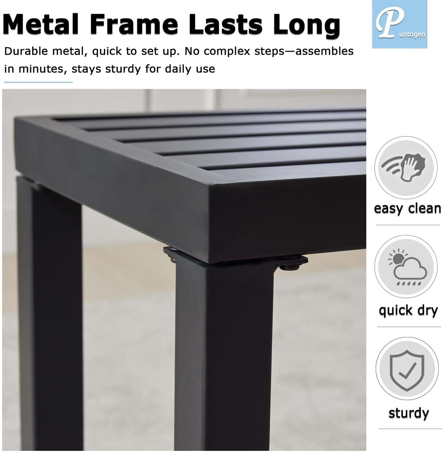 Black Outdoor Bench, Outdoor Metal Backless Bench, 46" Patio Garden Bench for Outdoor, All Weather Outdoor Bench for Garden, Backyard, Porch, Black