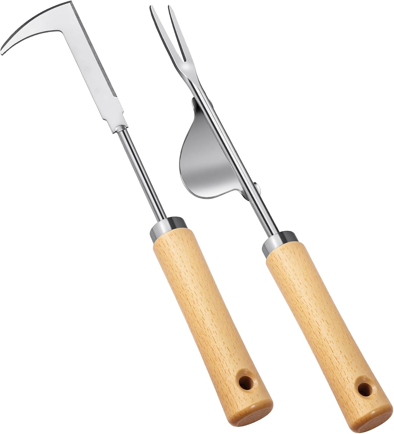 Weed Remover Tool 2-Piece with Wood Handle, Weeding Garden Tools for Gardening with Serrated Edge, Weed Puller for Removing Moss and Weeds, Weeding Tools for Dandelion