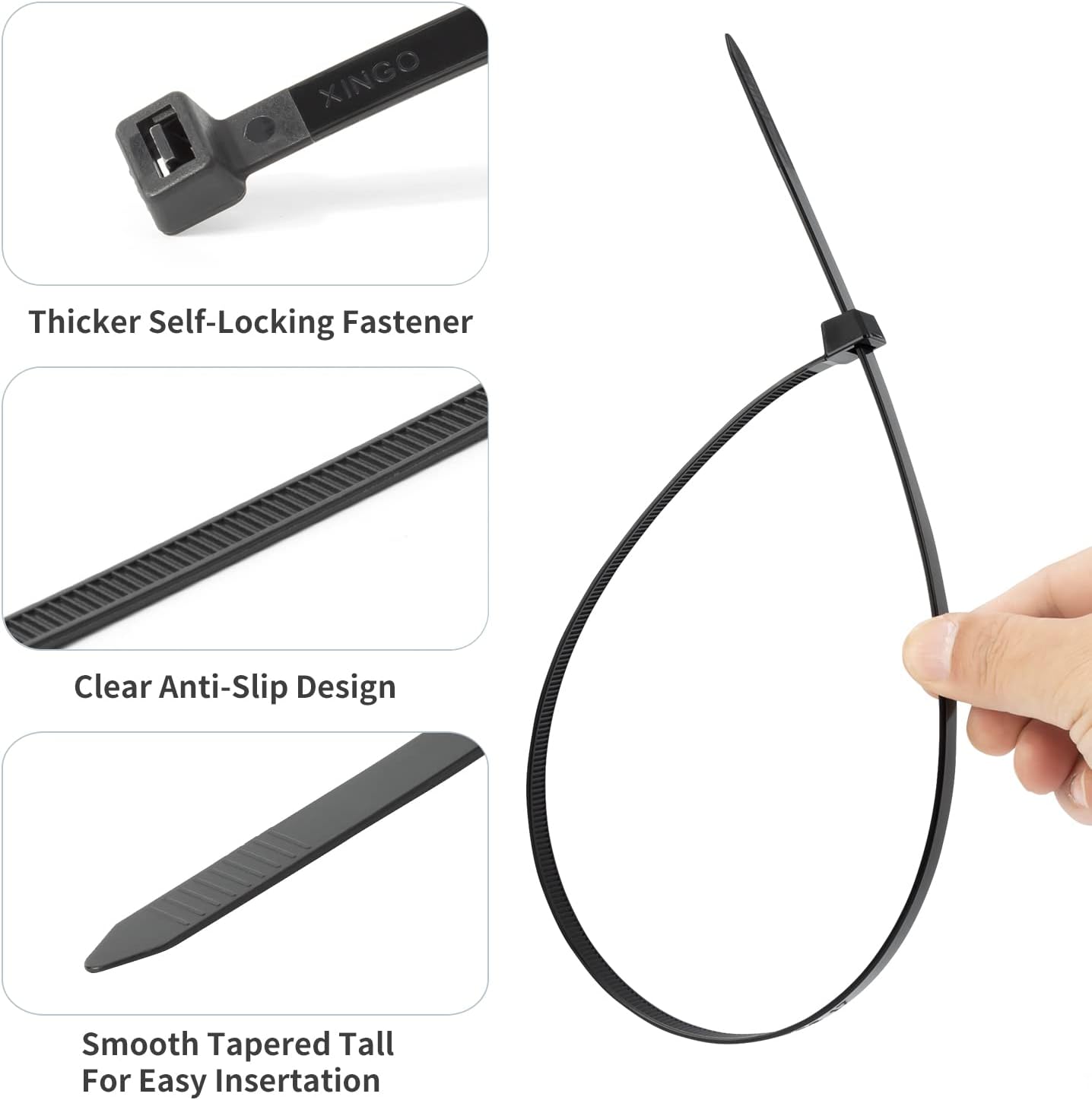 XINGO 12 inch White Zip Ties Heavy Duty 80 PCS, 250 LBS Ultra Strong Plastic Wire Ties, Large Cable Ties Extra Long Tie Wraps, Indoor and Outdoor UV Resistant