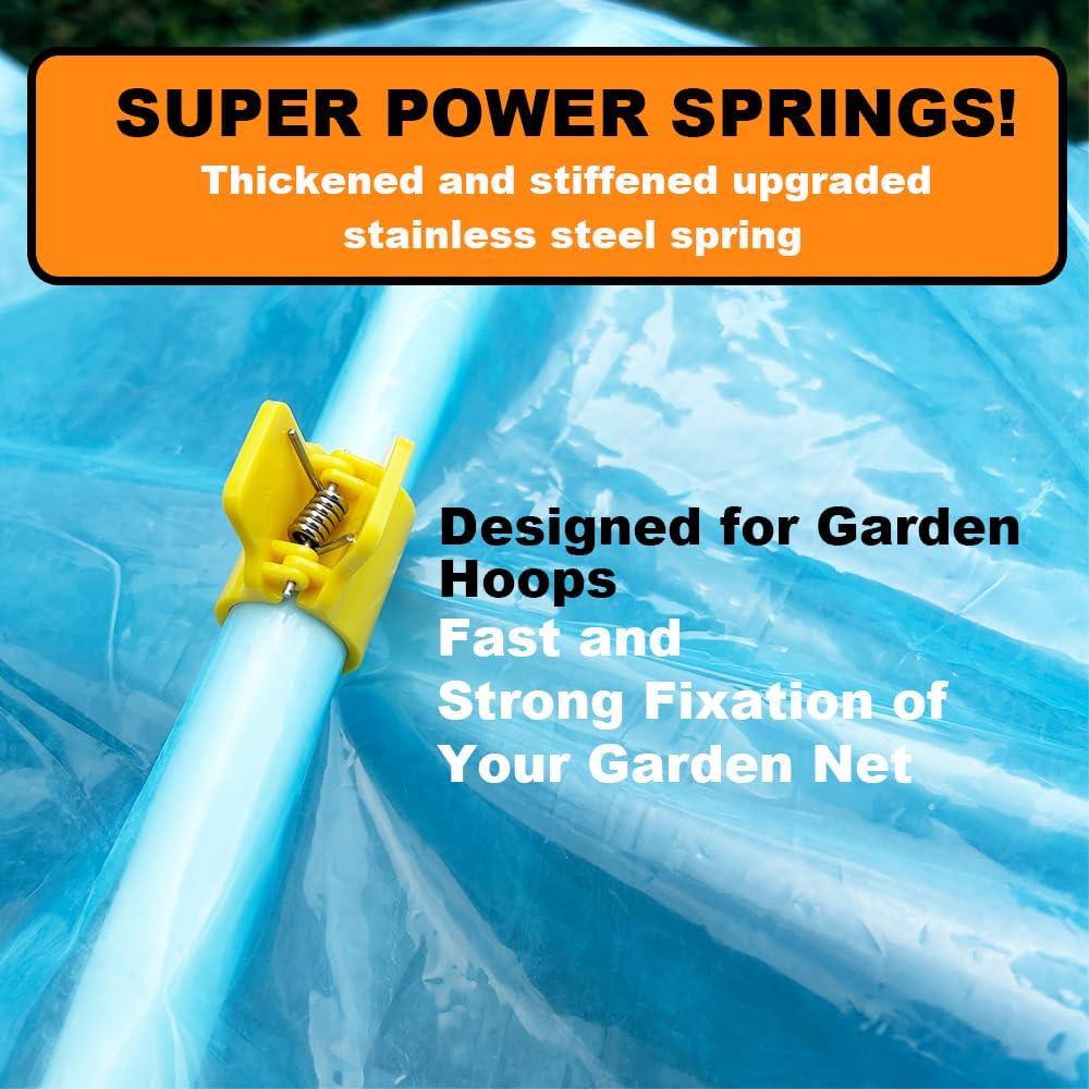 Greenhouse Clamps for 1/2 Inch PVC Pipe, Greenhouse Hoops,Support Frame, Grow Tunnel,Plant Support Garden Stakes. Yellow Garden Clips For Fixing Plant Cover, Plastic Sheeting, Film Row Cover, Net.