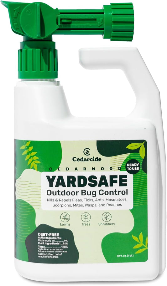 Cedarcide YardSafe | Kills & Repels Mosquitoes, Ticks, Fleas, Mites & More with Natural Essential Oils | Family & Pet-Safe | Eco-Friendly | 1 Quart (32 Oz.)