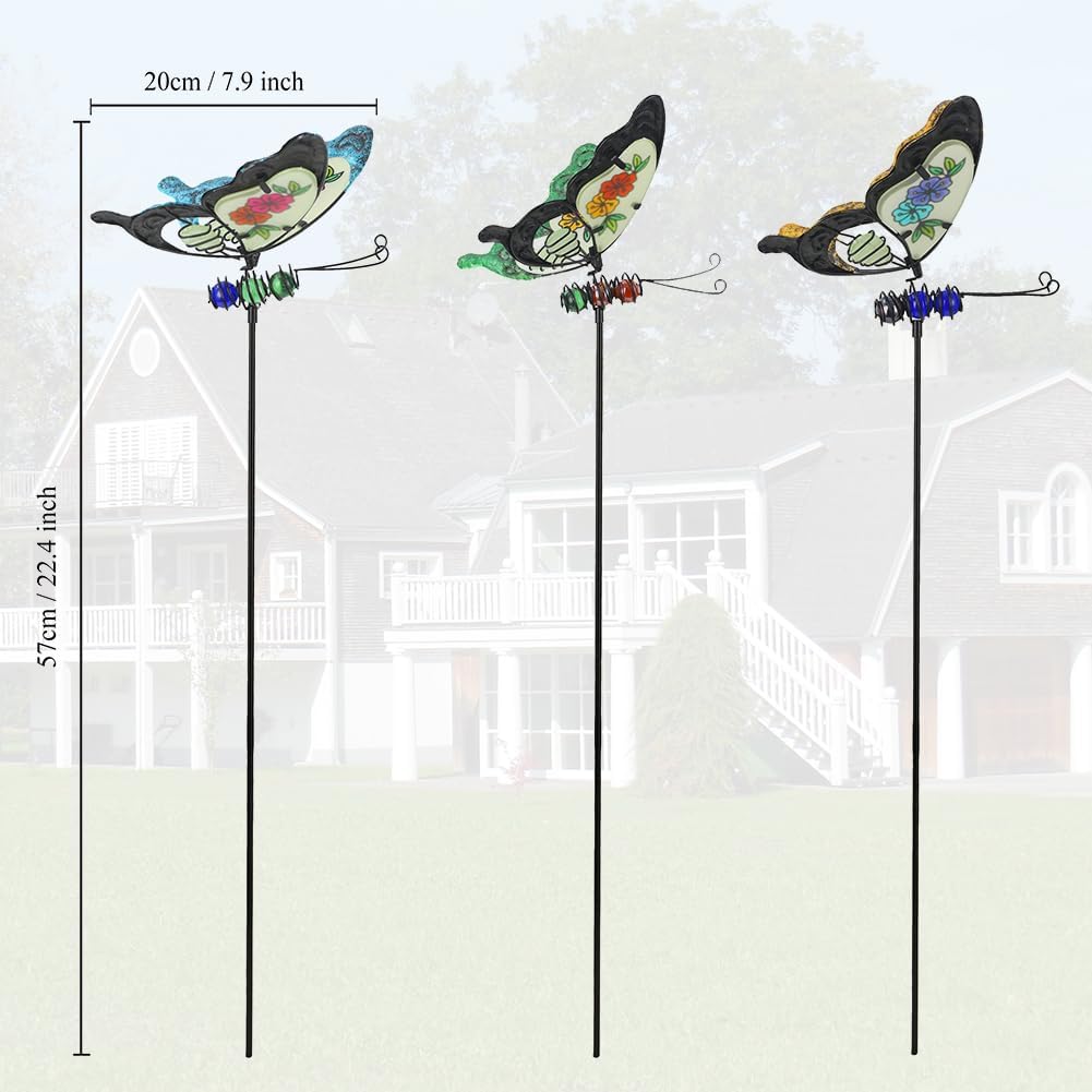 Butterfly Garden Stakes Decorative 3 Pack Yard Decorations Outdoor,Butterflies Garden Kit Glow in The Dark Metal Yard Art Patio Spring Outdoor Decor