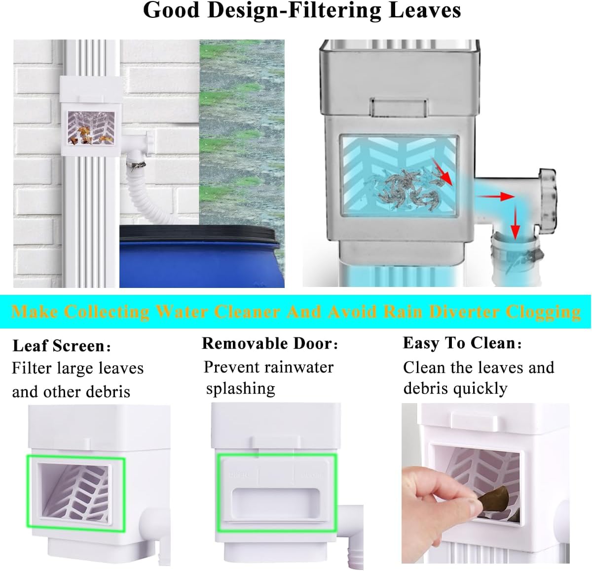 Rain Barrel Diverter Kit, Downspout Diverter Fits for 2x3 or 3x4 Inch Gutter Downspouts, Rainwater Collection System with Adjustable Valve and Filter - Brown