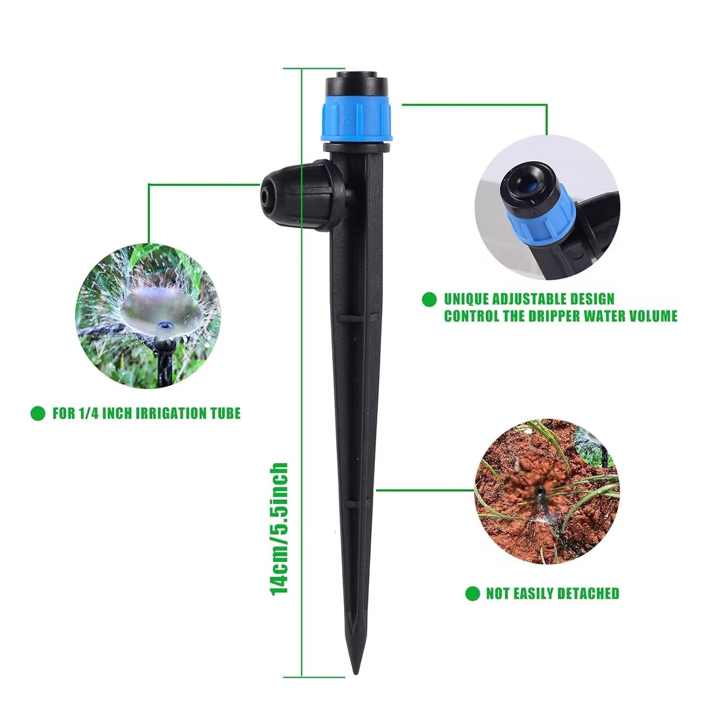 Drip Irrigation Emitters with Adjustable 360 Degree Water Flow Drippers Sprayer for 1/4 inch Tubing, Garden Drippers Sprayer Perfect for House Garden Watering System.(50pcs-Blue 360 Degree Sprayer)