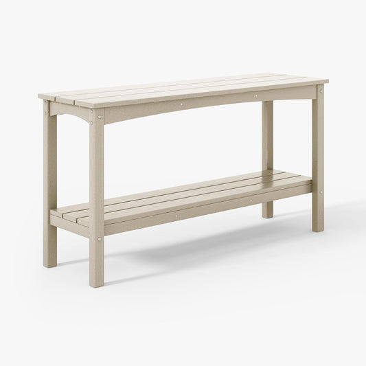 WestinTrends Malibu 55" Outdoor Patio HDPE Adirondack 2-Tier Shelf Console Table, Sand