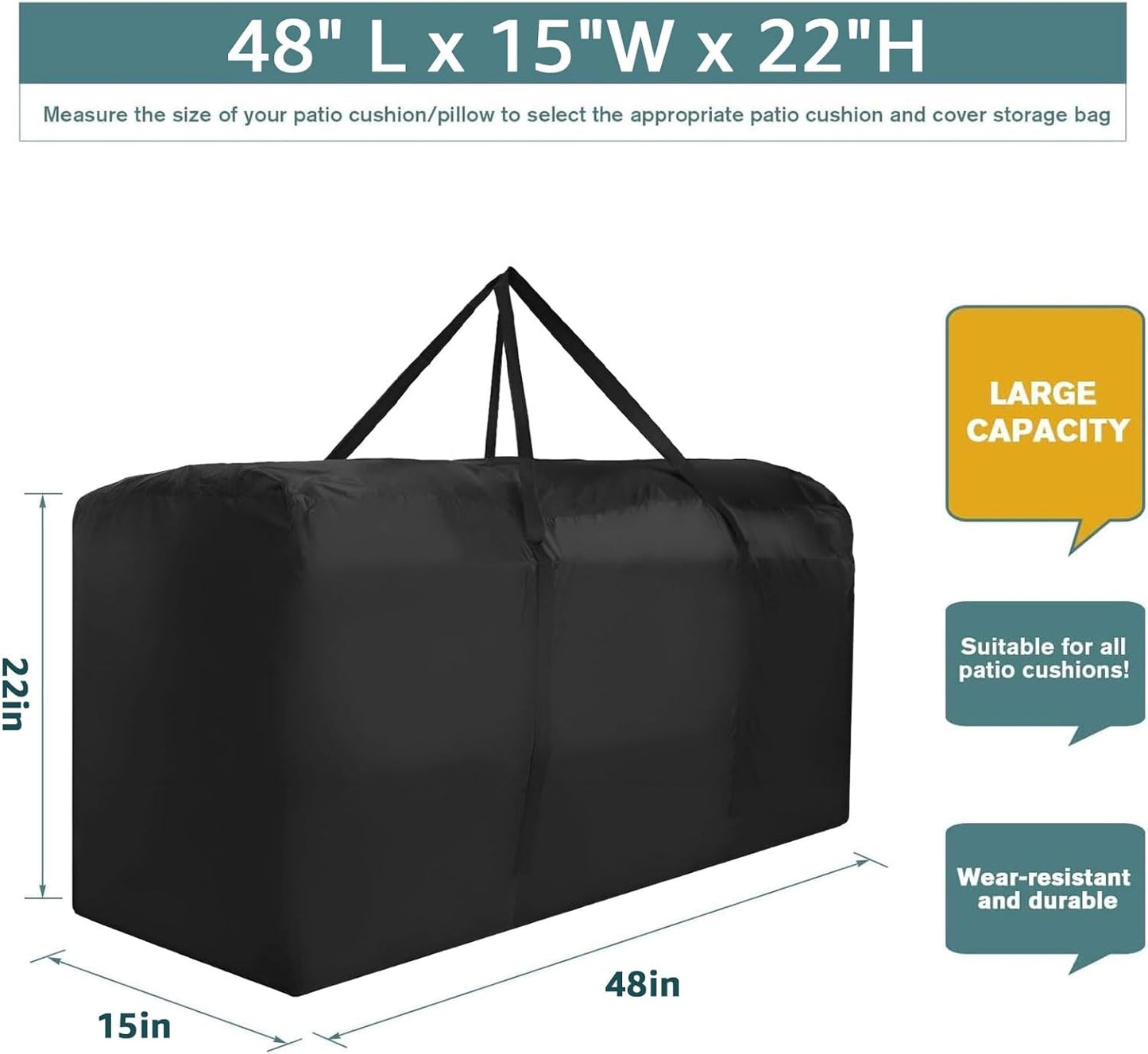 Outdoor Cushion Storage Bag Waterproof Extra Large Protective Zippered Patio Cushion Storage Bags Furniture Storage Bag with Handles, 48 Inches L x 15 Inches W x 22 Inches H 1 Pack