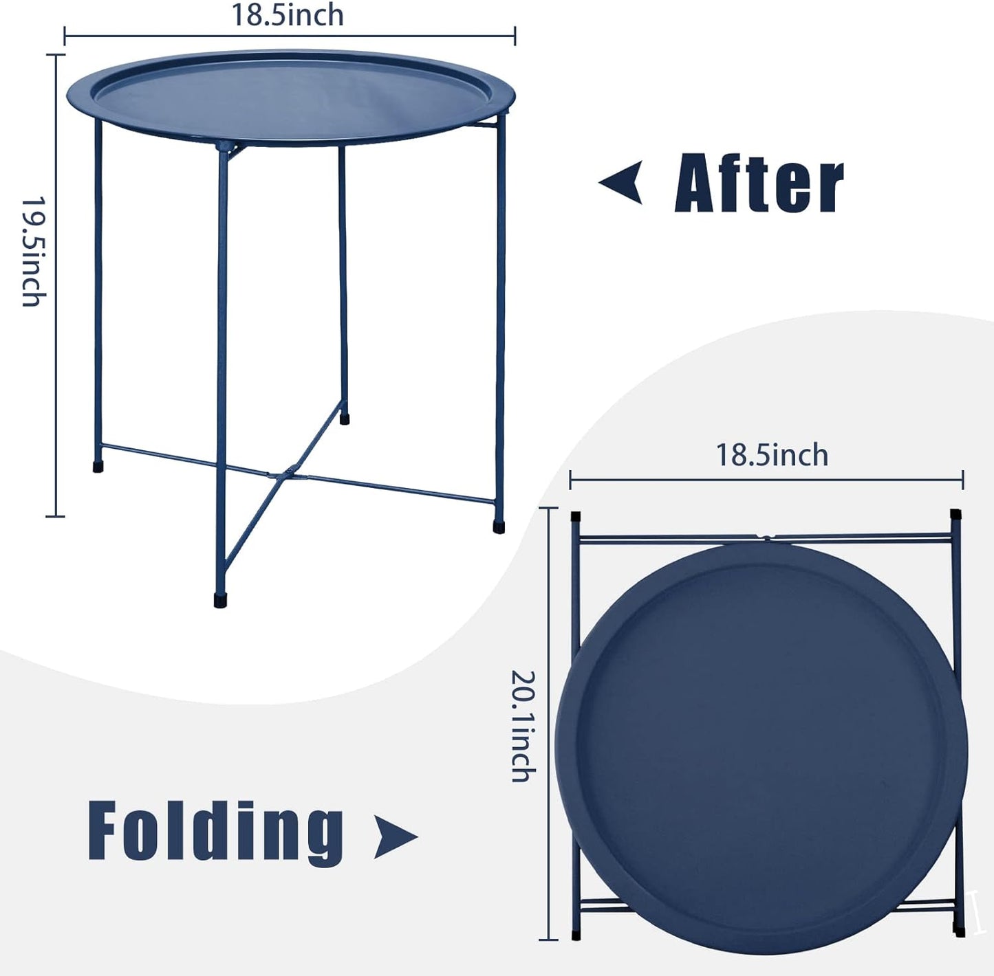 Garden 4 you End Table Metal Side Table Blue Round Folding Tray Cyan Sofa Small Accent Fold-able Table, Round End Table Tray, Next to Sofa Table, Snack Table for Living Room and Bed Room