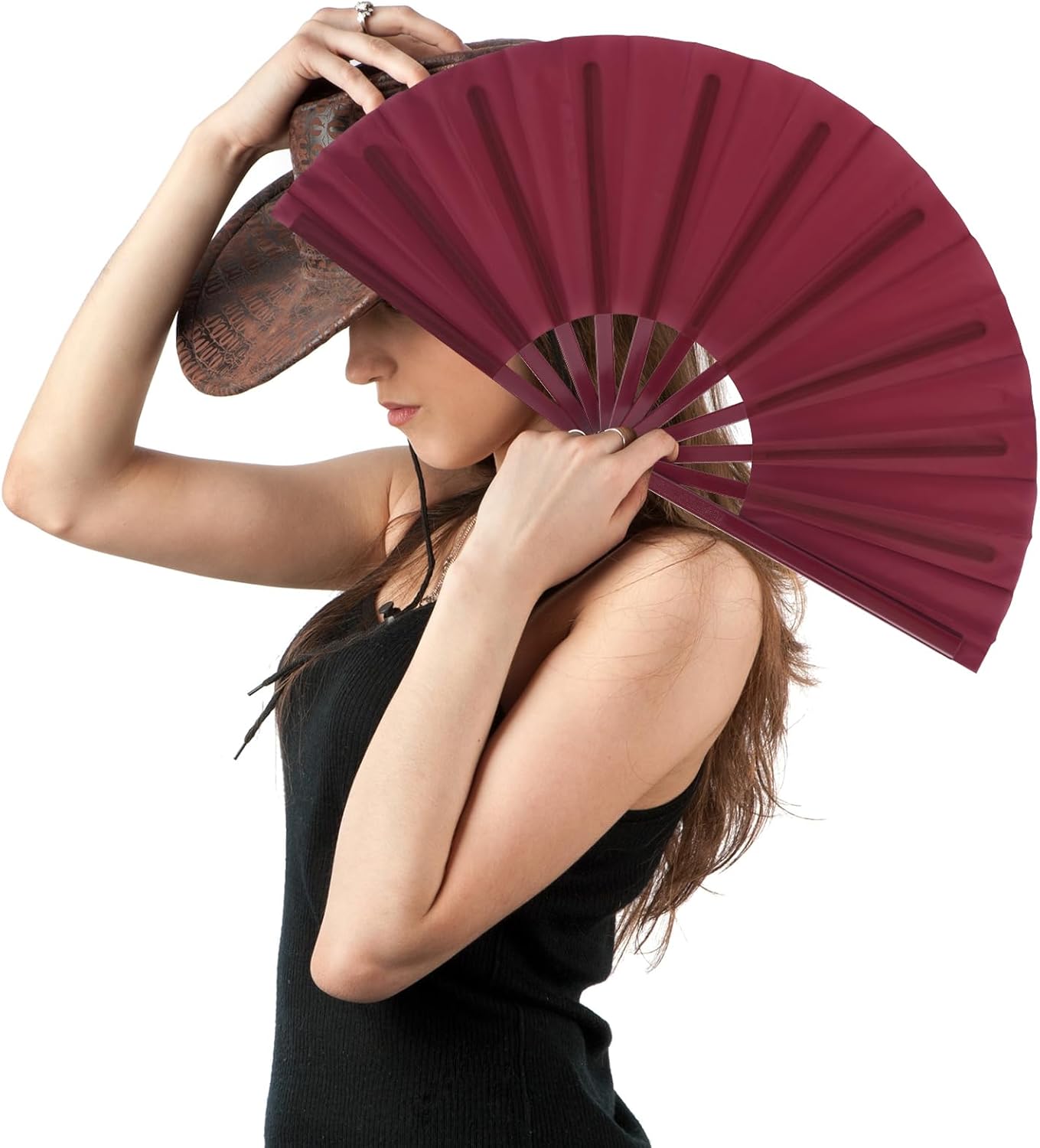 Blulu 4 Pcs 13 Inch Large Folding Hand Fans for Line Dancing Big Clapping Popping Raves Fans Bulk for Dancing Boots on The Ground Festival Party Decoration(Classic Style, Retro Color)