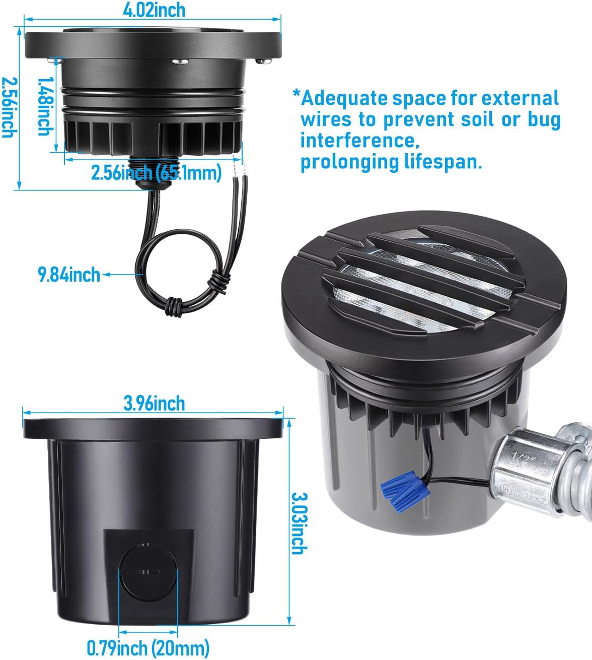 LEONLITE Dia. 4 Inch Well Lights Landscape LED In Ground, Grated Top, 3000K Warm White, 12-24V AC/DC CRI90 Low Voltage Garden Landscaping, Black Aluminum Housing, Pack of 6