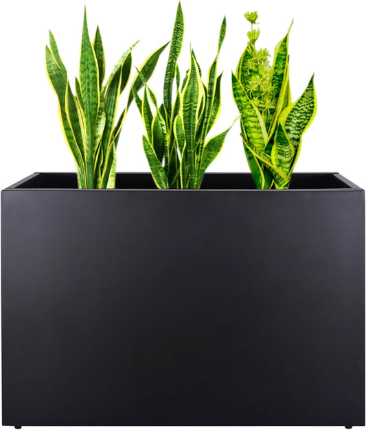 Metal Planter Box Rectangular Planter, 15.7" Lx 9.8" Wx 11.8" H Black Small Planters with Drainage Holes, Galvanized Steel Tall Planters for Patio/Porch
