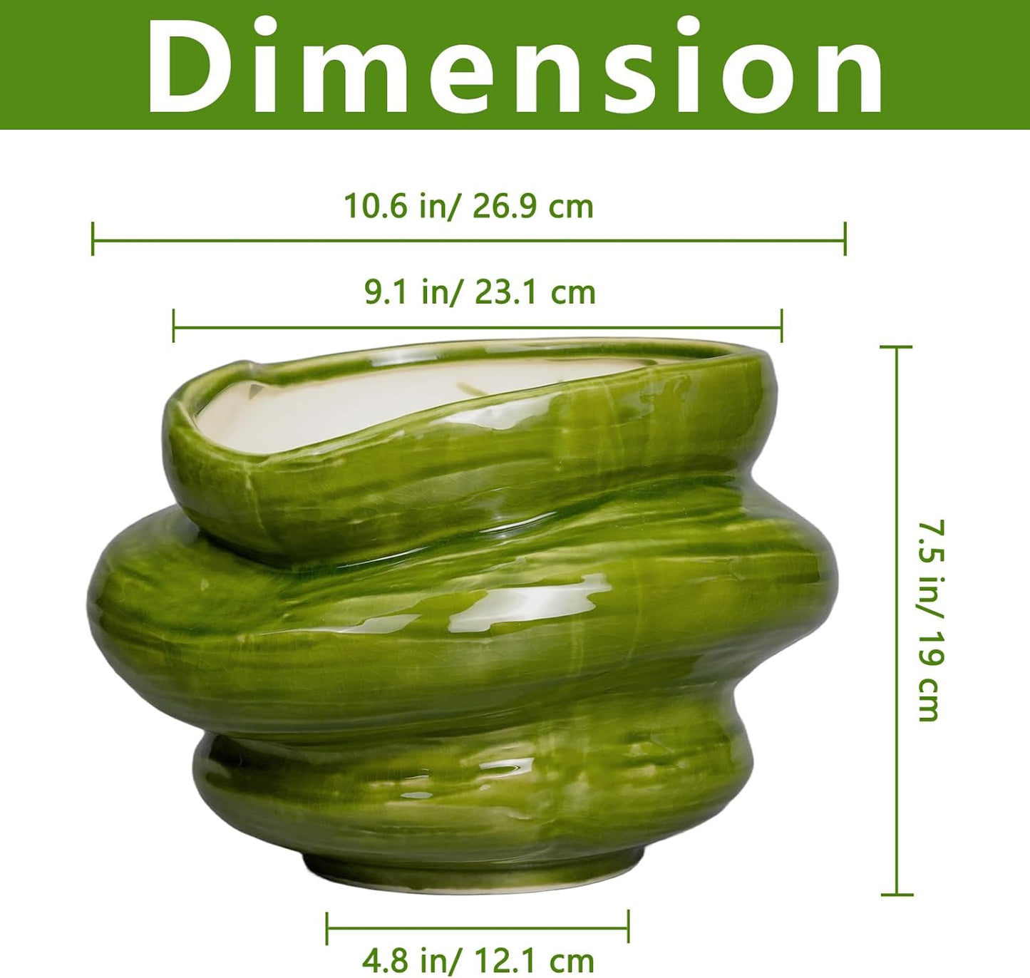 Ceramic Planters Bonsai 11 Inch - Planters with Drainage Hole, Flower Pots for Indoor Plants Outdoor Plants, Large Plant Pot for Home Decor, Gift for Men Women, Green