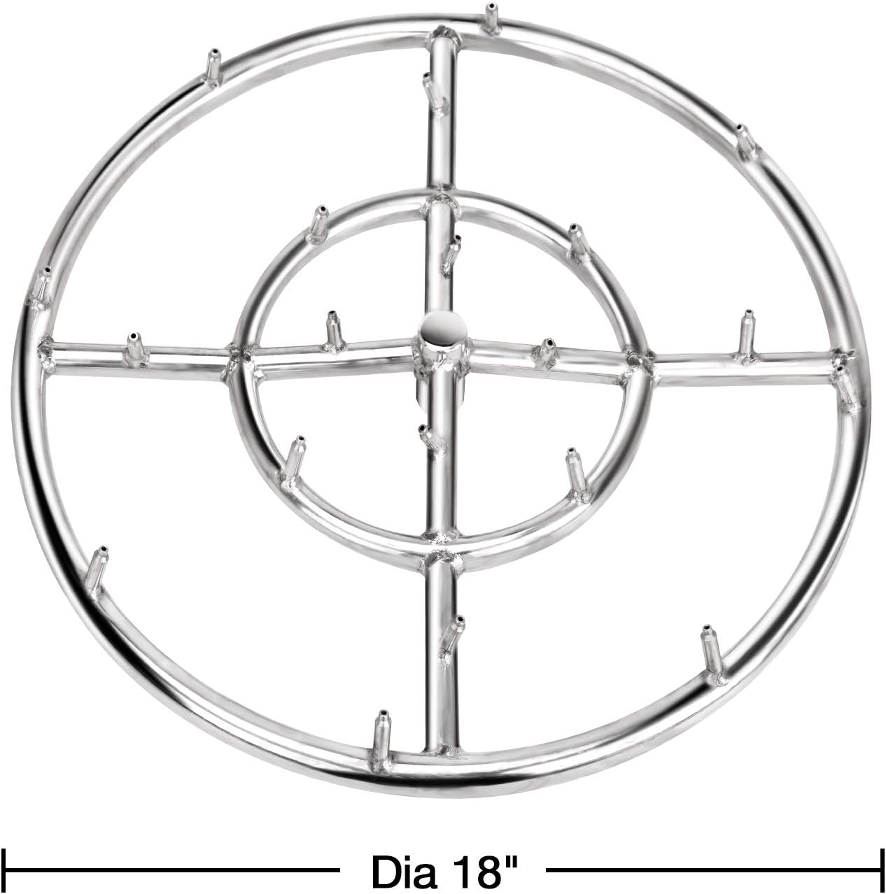Stanbroil 18" Stainless Steel Round Jet Burner Ring for Natural or Propane Gas Fire Pit, 304 Series Stainless Steel, Double Ring