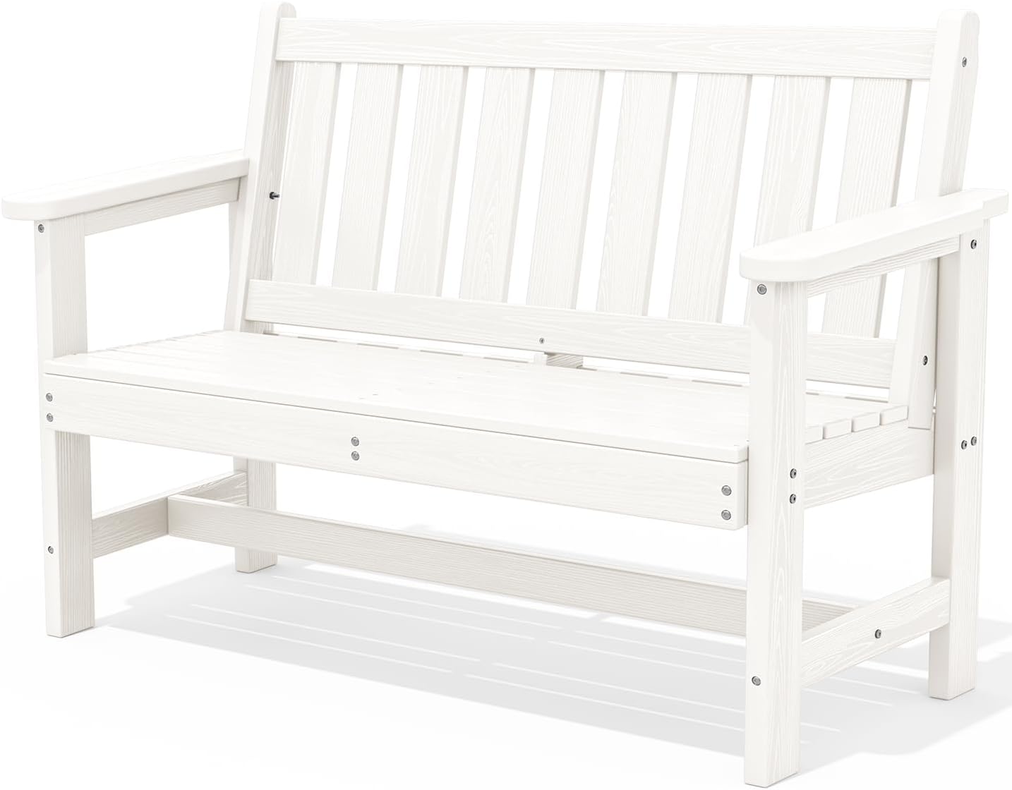 SERWALL Outdoor Bench, HDPE Outdoor Benches Weatherproof, 2-Person Garden Bench with 660 lbs Weight Capacity, Patio Benches for Outdoors, Garden, Porch, Backyard and Park, White