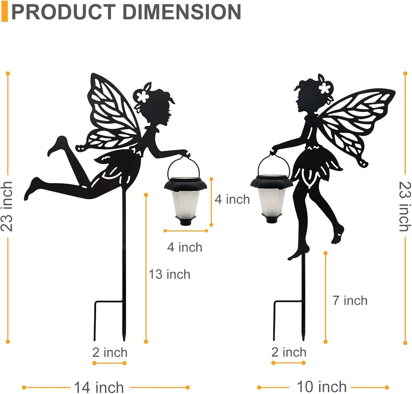 Solar Fairy Garden Stake Decorative Lantern, 2 Pack Metal Fairy Angel Garden Silhouette Lights for Lawn, Pathway, Patio, Yard Outdoor Decor