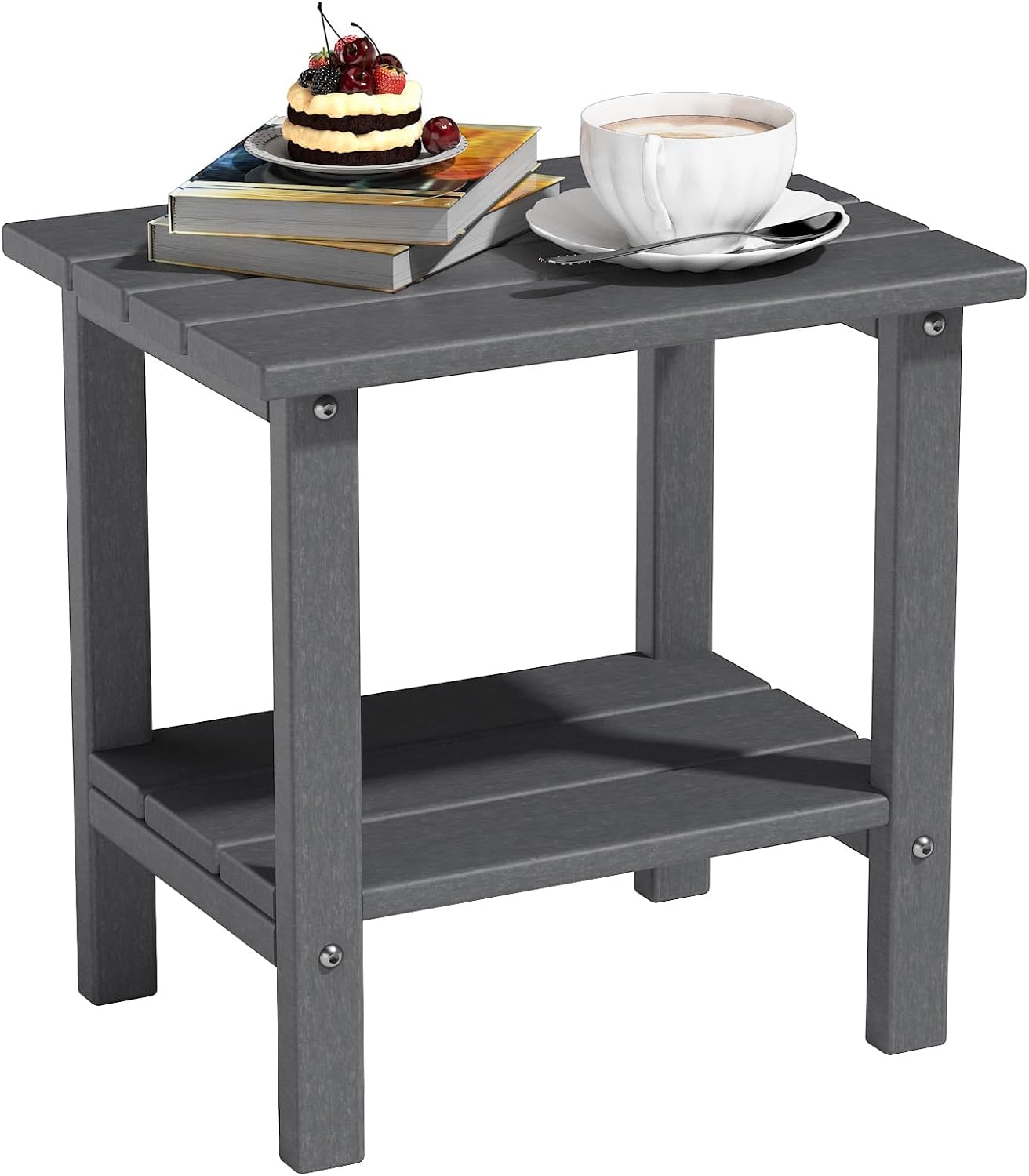 Outdoor Side Table, Weather-Resistant Patio Side Table for Backyard, Pool & Porch, Double Adirondack Durable & Stylish Patio End Table,Grey