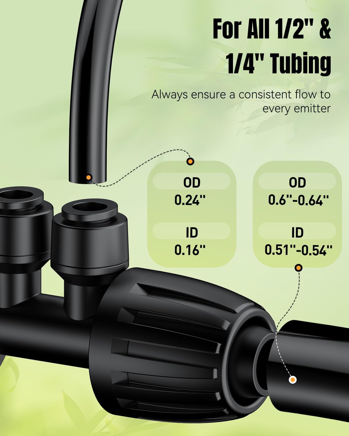 Pawfly 12 Pcs 1/2'' to 1/4'' Drip Irrigation Fittings, 4-Way Barbed Tee Quick Connectors with Anti-Drop Locked Nuts, Push-to-Fit Drip Irrigation Parts for Garden Lawn, Anti-Leak Reducing Tees