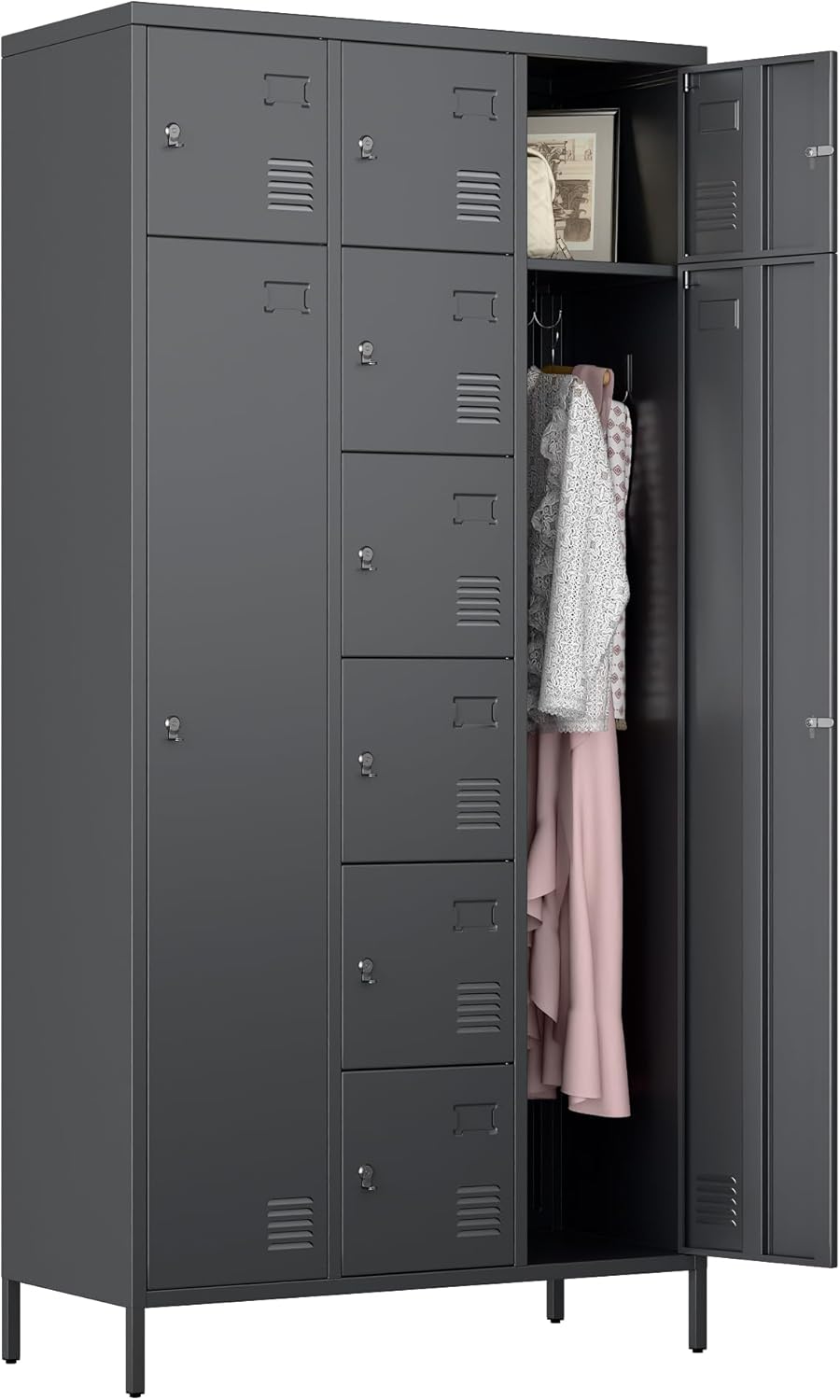 72" H Metal Storage Lockers with Doors,Industrial Combination Employee Lockers with Hooks for Office,Home Gym,School,Assembly Required,8+2Doors,Grey