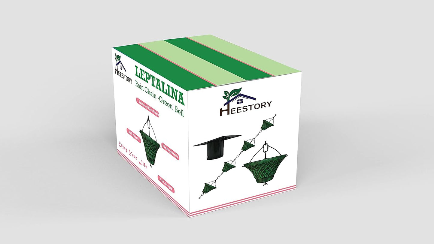 8.5FT Bell Iron Rain Chains for Gutter and Rain Barrel, Rust-Resistant Plated Garden Décor for Downspout, Bonus Rain Chain Gutter Adapter (Antique-Green)