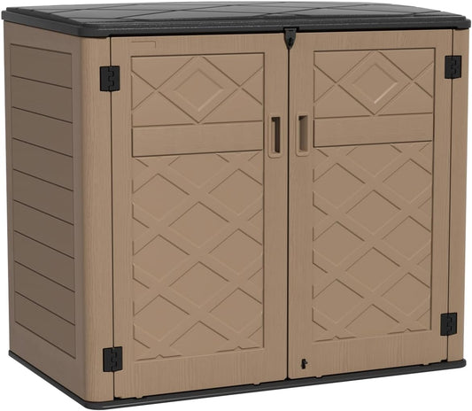 KINYING Larger Outdoor Storage Shed Weather Resistance, Resin Sheds & Outdoor Storage for Garden, Patios, Backyards, 48 Cu.Ft Tool Shed for Garbage Cans, Lawn Mower, Garden Tools,Brown