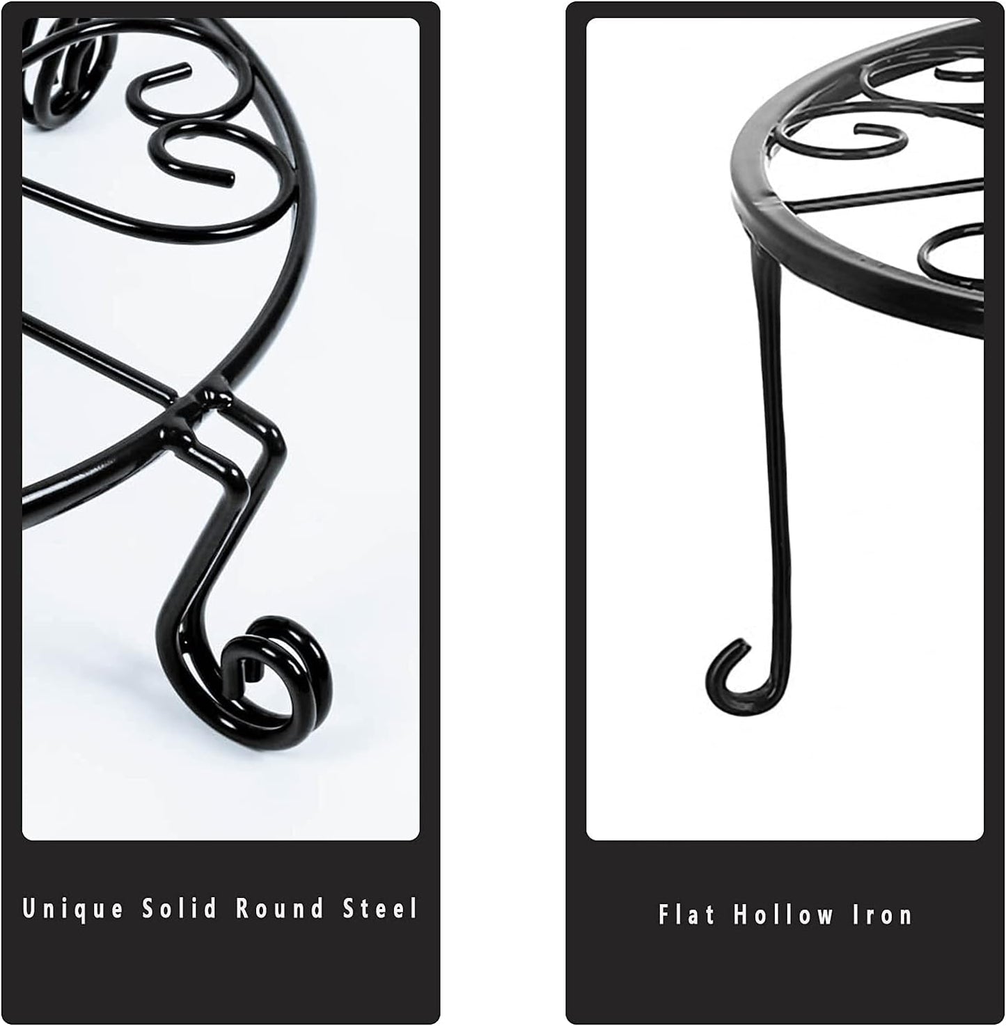 2 pack 10" 12" Rustproof Black Metal Plant Stands Heavy Duty Plants Holder Outdoor Indoor, Round Wrought Iron Sturdy Flower Planter Pot Stand, Corner Gardening Inside Potted Plant Risers