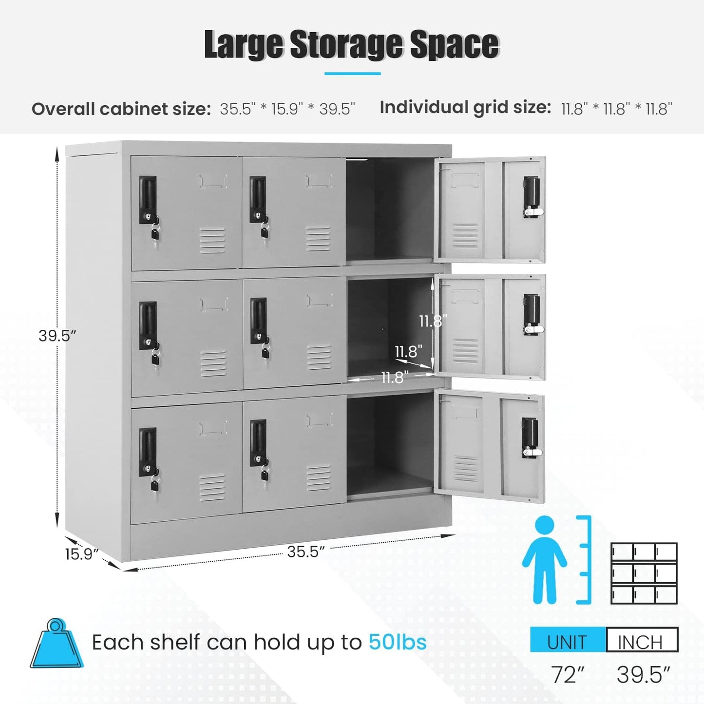 Greenvelly 9 Door Storage Locker for Employee, Metal Locker for Office, Gym, Shool,Lockable Black Steel Locker with Lock and Card Slot for Home,Garage